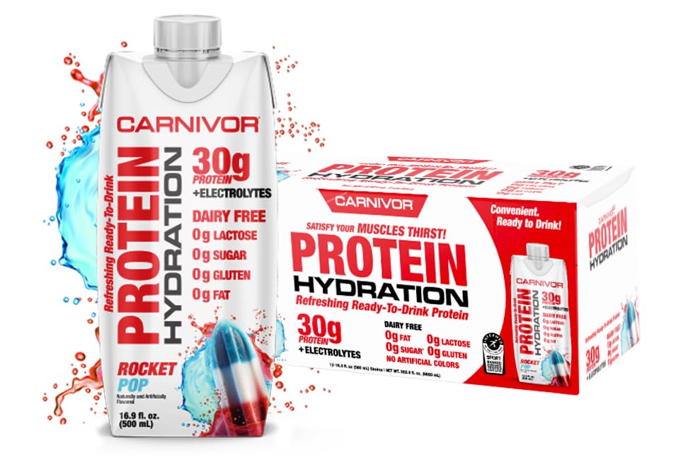 MuscleMeds Carnivor Protein Hydration RTD Rocket Pop 12 Pack | Beef Protein & Electrolyte Recovery Drink | Tigerfitness.com