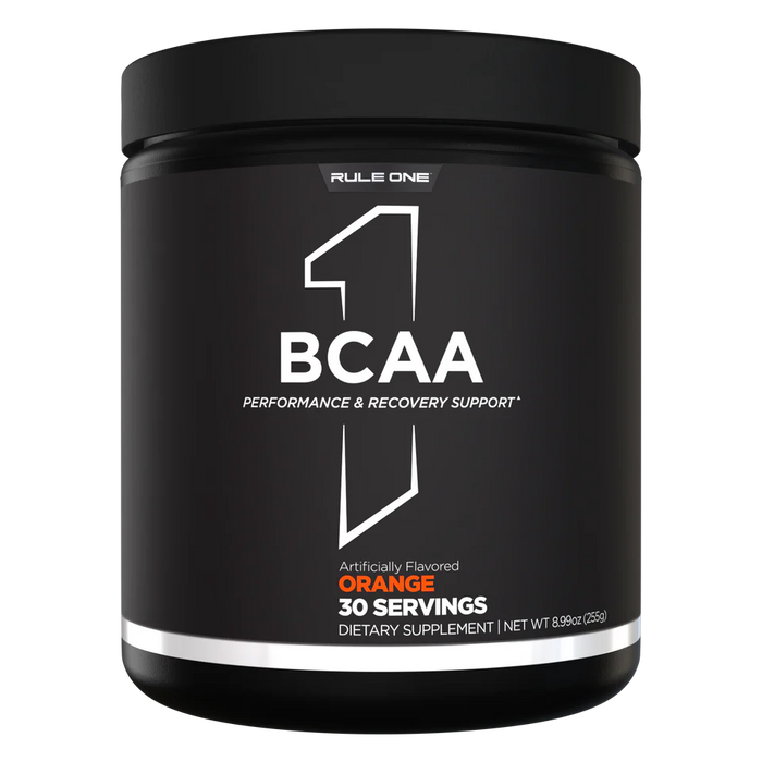 R1 BCAAs Orange branched-chain amino acids supplement front label 30 Servings