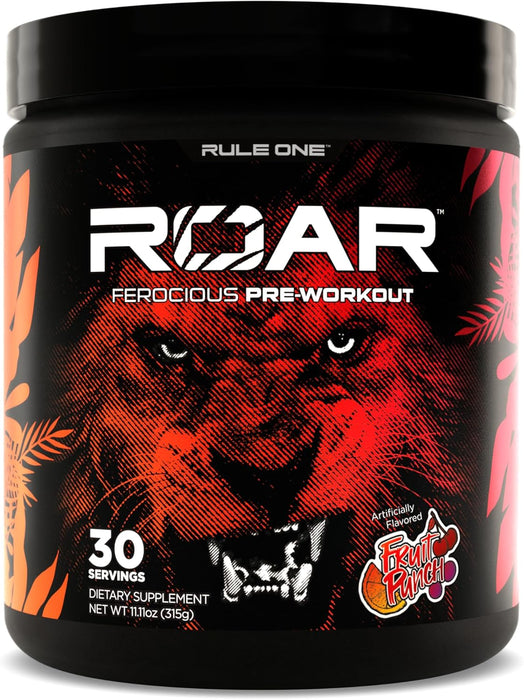 Rule 1 R1 ROAR pre-workout powder for energy, strength, and endurance support Fruit Punch, 30 Servings
