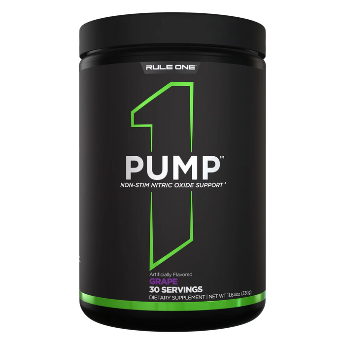 Rule One Pump non-stim nitric oxide supplement, Grape flavor, front label