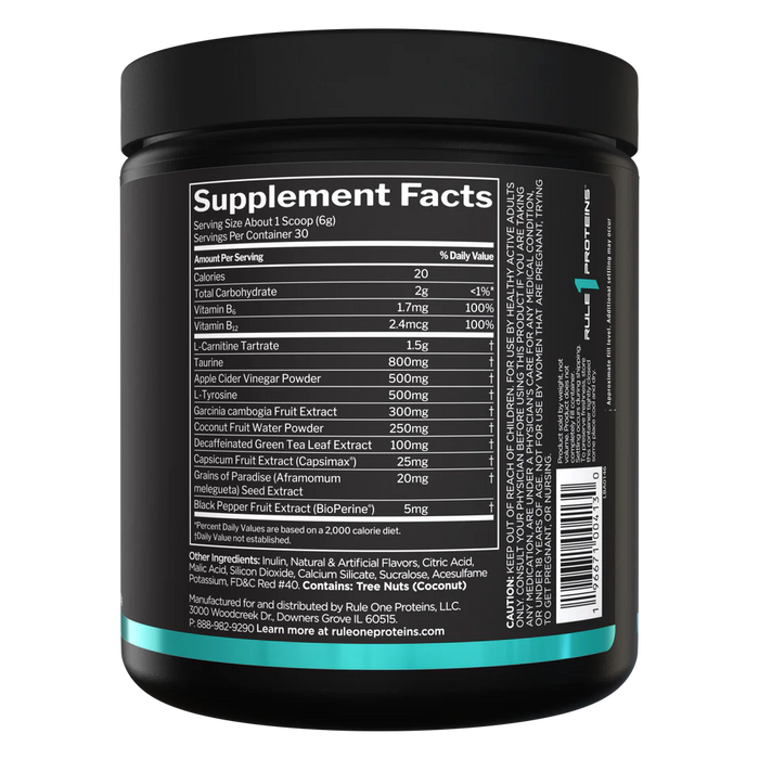 Rule One Lean supplement facts panel for non-stim weight management formula Guava Lemonade 