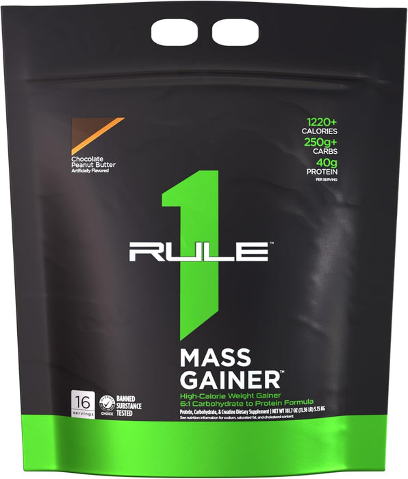 Rule One Mass Gainer high calorie protein powder, Chocolate Peanut Butter flavor, 16 servings