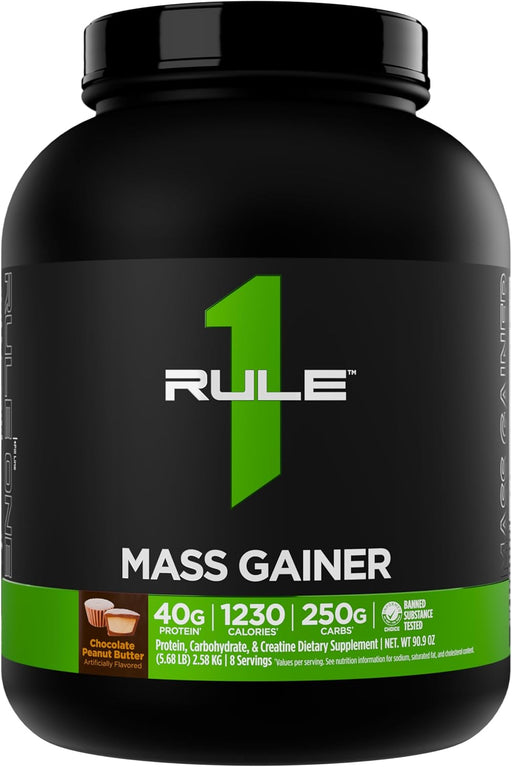Rule One Mass Gainer high-calorie protein powder, Chocolate Peanut Butter flavor, 8 servings