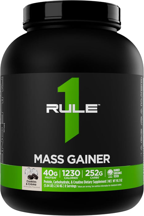 Rule One Mass Gainer high calorie protein powder, Cookies & Cream flavor, 8 servings