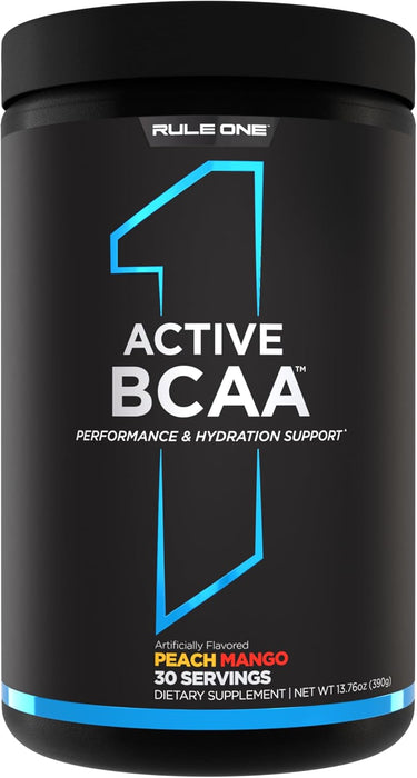 Active BCAA stim-free amino acid electrolyte drink supplement front label 30 Servings Peach Mango