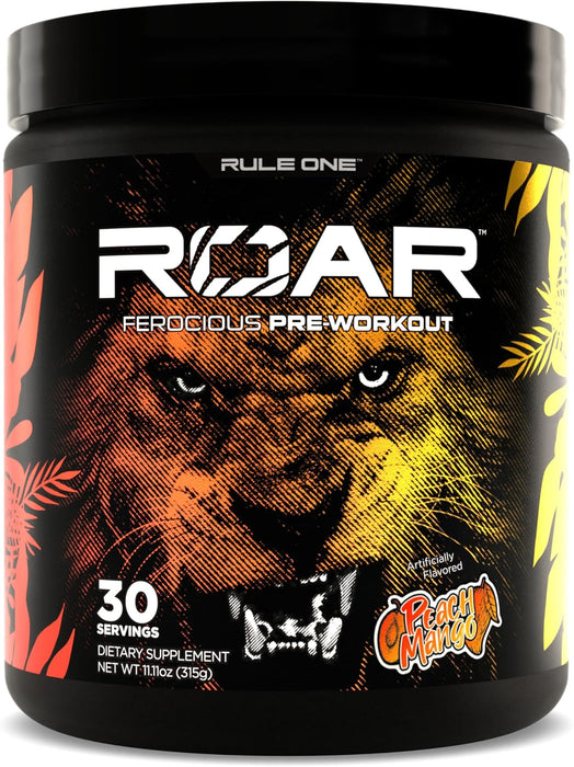 Rule 1 R1 ROAR pre-workout powder for energy, strength, and endurance support - 30 Servings Peach Mango Flavor