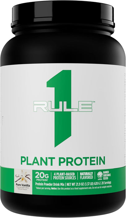 Rule 1 Plant Protein plant-based protein supplement for muscle support and wellness Pure Vanilla 20 Servings