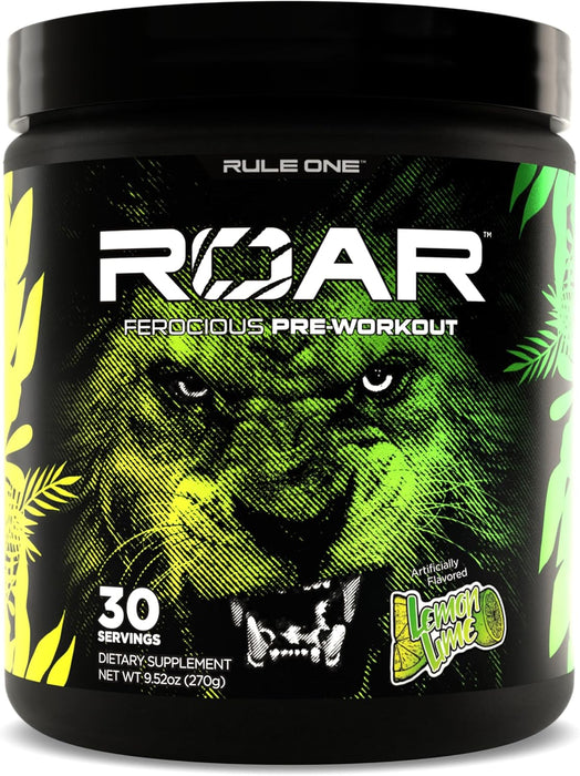  R1 ROAR pre-workout powder for energy, strength, and endurance support - Lemon Lime 30 Servings