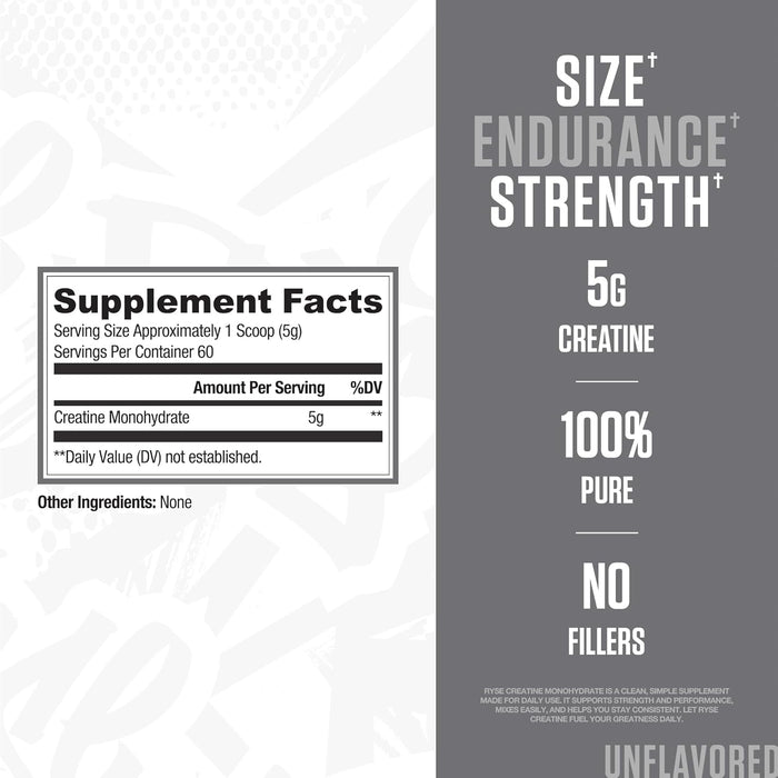 RYSE Creatine Monohydrate – 300g Micronized Creatine Powder