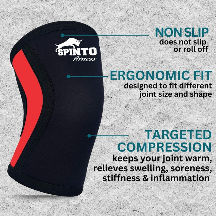 SPINTO FITNESS 7mm Knee Sleeves | Heavy Duty Knee Support for Strength Training