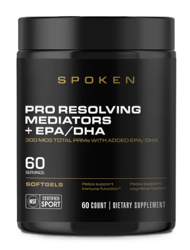Spoken Pro Resolving Mediators + EPA/DHA 60 Count – SPM metabolites with EPA and DHA for inflammation resolution and recovery support.