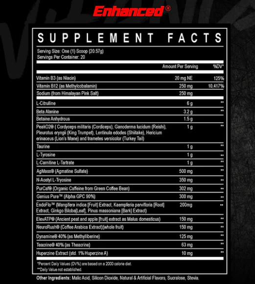 Enhanced Labs Maximus Stim Supplement Facts Label – Ingredients & Nutrition | TigerFitness