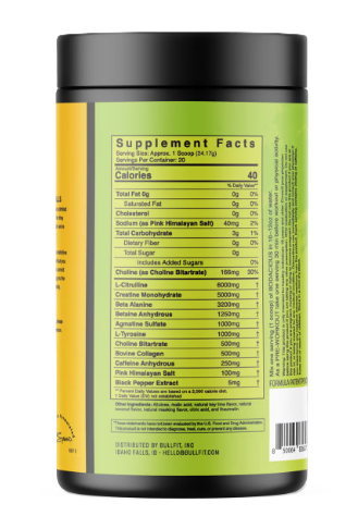 BullFit Bodacious Pre-Workout Coconut Lime Supplement Facts Label – Ingredients & Nutrition | TigerFitness