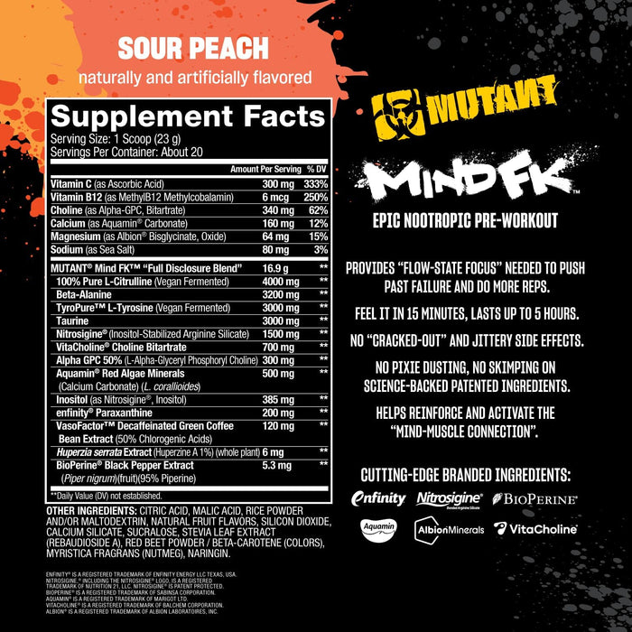 Supplement Facts – Sour Peach MUTANT MIND FK Ingredients – TigerFitness