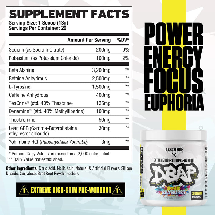 Axe & Sledge DBAP Extreme Pre-Workout V2 Supplement Facts Label - Sour Skyburst - Tigerfitness.com