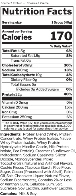Rule 1 Source 7 Protein anytime protein supplement for active lifestyles and muscle support 5lb Cookies & Creme