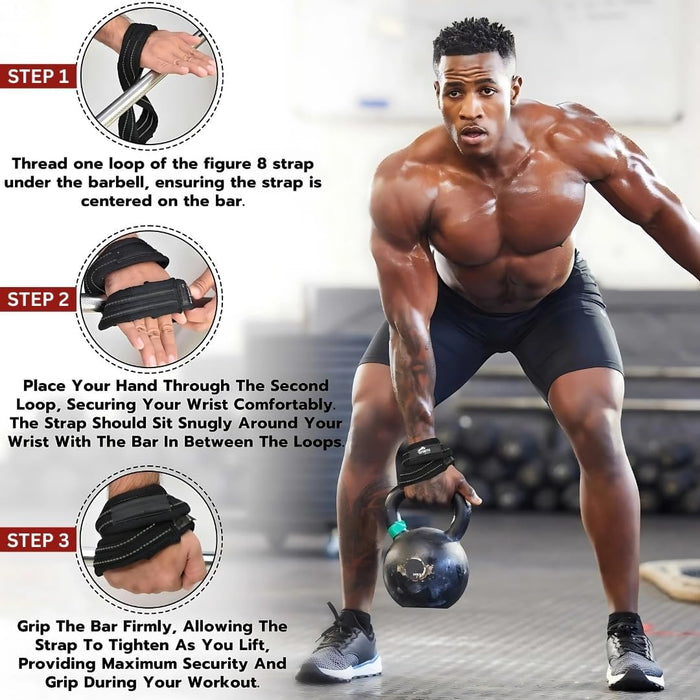Strength Shop Heavy Duty Figure Of 8 Lifting Straps – Black – For Strongman, Deadlift, Gym