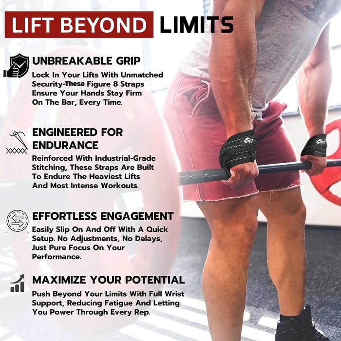 Athlete using SPINTO FITNESS figure 8 lifting straps during deadlift training