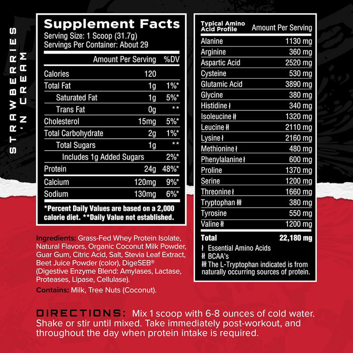 Unmatched Isolate Supplement Facts Label – Strawberries 'n Cream Ingredients & Nutrition | TigerFitness