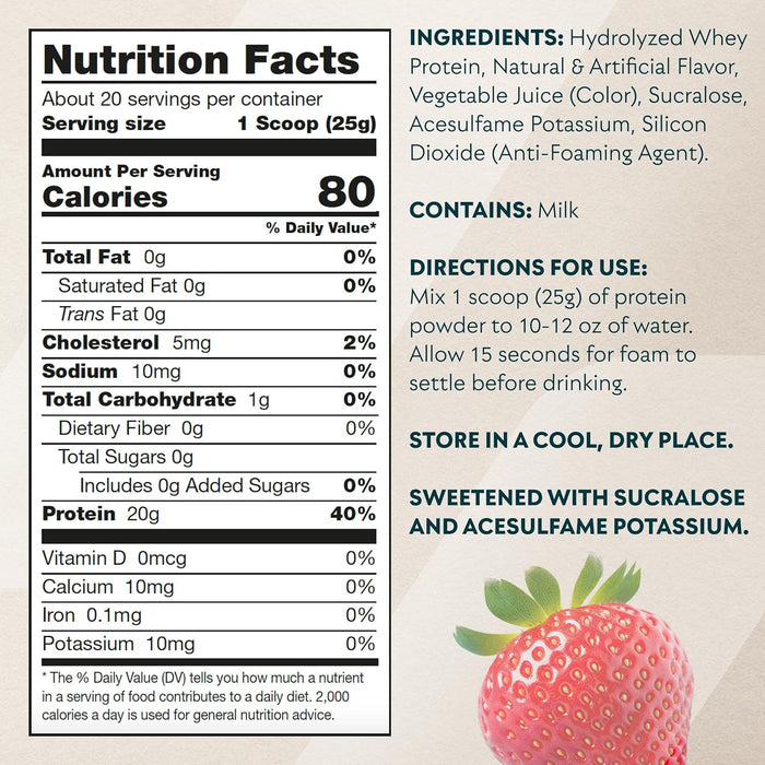 Myprotein Clear Whey Isolate Strawberry Supplement Label and Nutritional Information