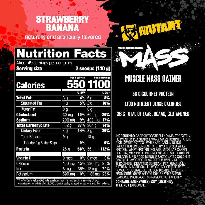 Supplement Facts Strawberry Banana 15lb – MUTANT MASS Ingredients & Nutrition Label – TigerFitness