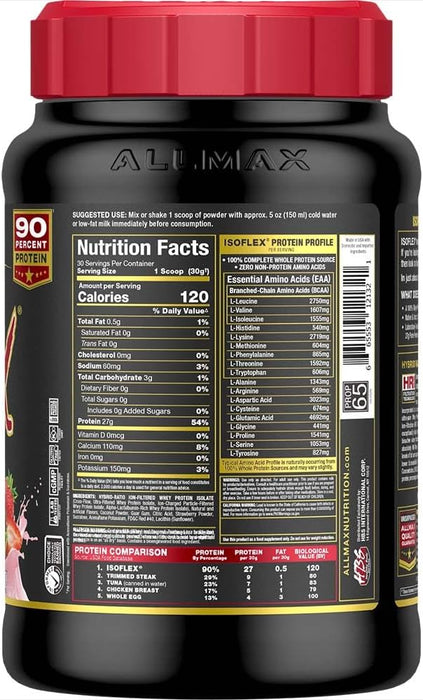 Allmax Isoflex Protein Supplement Facts & Ingredients Label Strawberry Tigerfitness.com