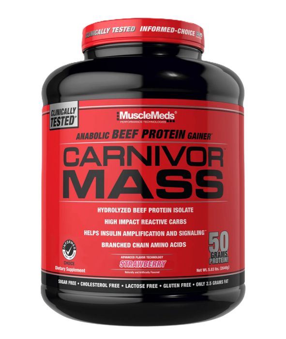 MuscleMeds Carnivor Mass Strawberry 6lb  High Protein Beef Mass Gainer for Lean Muscle & Recovery | Tigerfitness.com