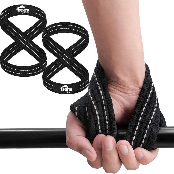 SPINTO FITNESS lifting straps showing heavy duty figure 8 loop construction