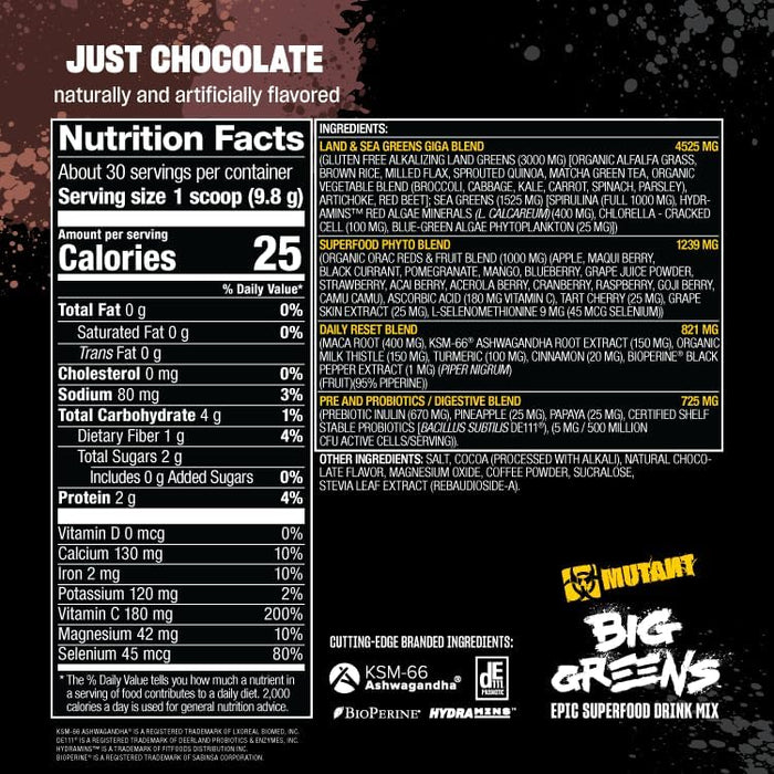 Supplement Facts Just Chocolate
 – MUTANT BIG GREENS Ingredients – TigerFitness