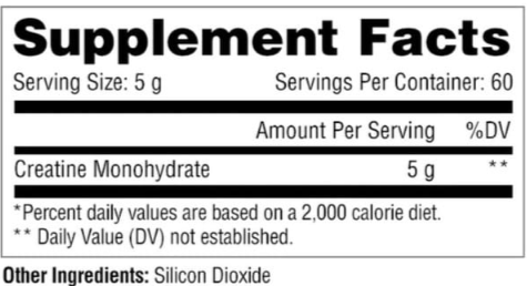 Supplement Facts – Metabolic Nutrition Creatine Monohydrate Ingredients 300g – TigerFitness