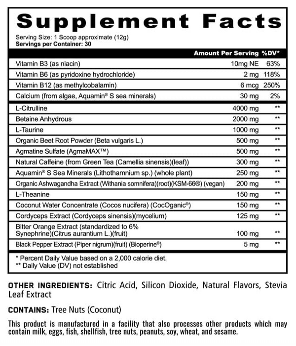 Panda Supps FIERCE Natural Pre-Workout Supplement Facts, Ingredients, and Label