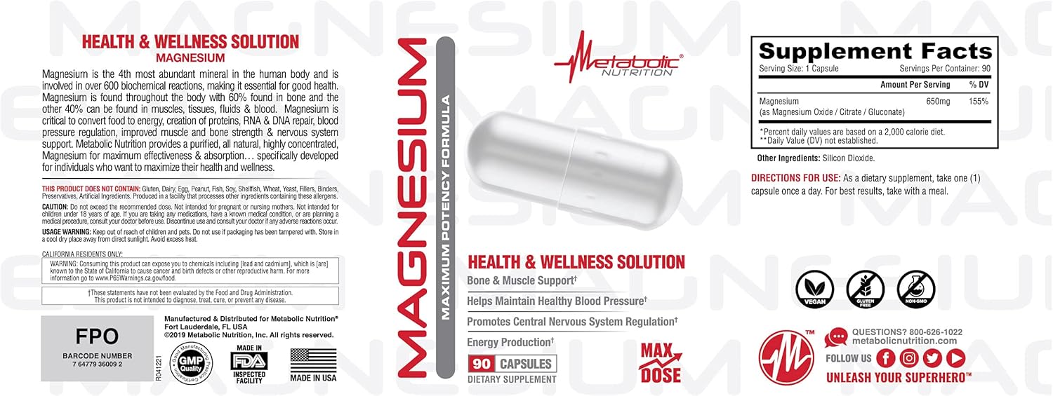 Supplement Facts – Metabolic Nutrition Magnesium Ingredients – TigerFitness