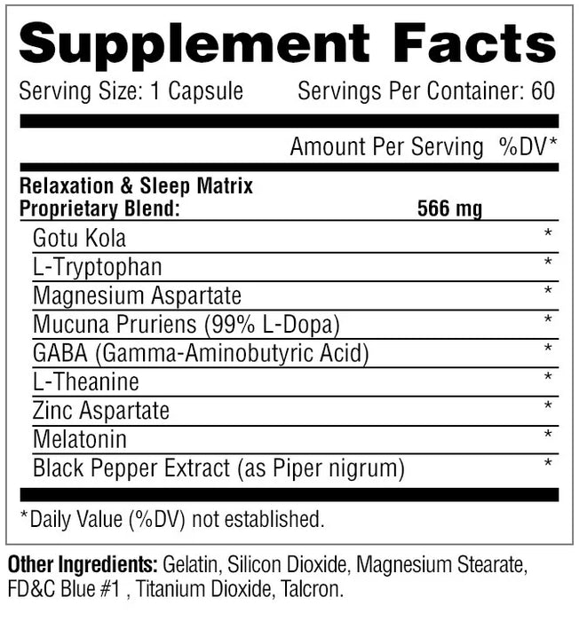 Metabolic Nutrition Relaxitrol Supplement Facts & Ingredients Label 60 Capsules – Sleep, Recovery & Cortisol Balance Formula | TigerFitness