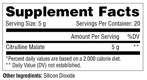 Supplement Facts – Metabolic Nutrition Citrulline Malate Ingredients 100g – TigerFitness