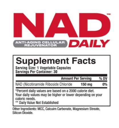 Metabolic Nutrition NAD Daily Supplement Facts & Ingredients Label 30 Capsules – Cellular Health and Longevity Support Formula | TigerFitness