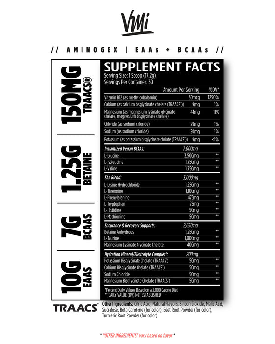 VMI Sports Aminogex Ultra supplement facts panel 