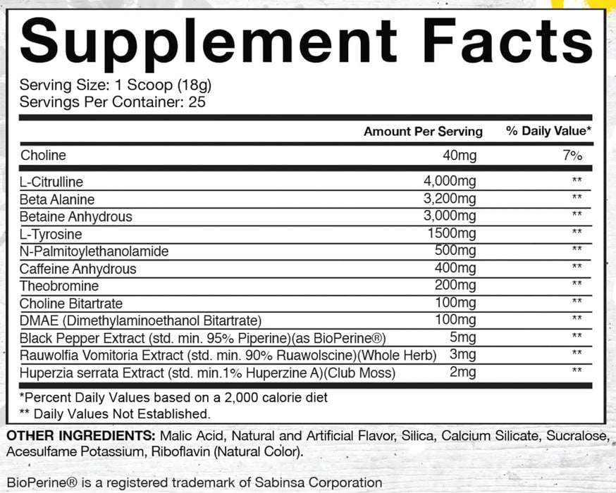 SuperPump Aggression ingredients – Gaspari pre-workout with caffeine, citrulline, and beta-alanine