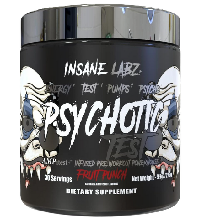 Insane Labz Psychotic Test Fruit Punch Pre-Workout | High-Stim Energy, Focus & Testosterone Support Formula | Shop TigerFitness.com