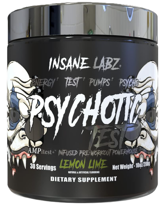 Insane Labz Psychotic Test Lemon Lime Pre-Workout | High-Stim Energy, Focus & Testosterone Support Formula | Shop TigerFitness.com