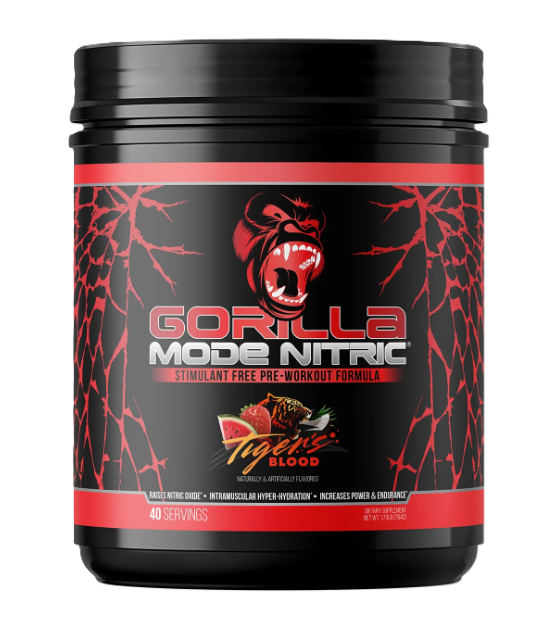 Gorilla Mind Gorilla Mode Nitric Tiger’s Blood Stim-Free Pre-Workout Front 40 Servings | Muscle Pump & Endurance Support | TigerFitness