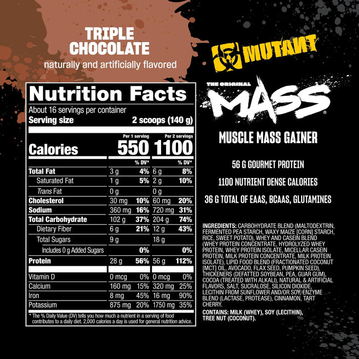 Supplement Facts Triple Chocolate 5lb – MUTANT MASS Ingredients & Nutrition Label – TigerFitness