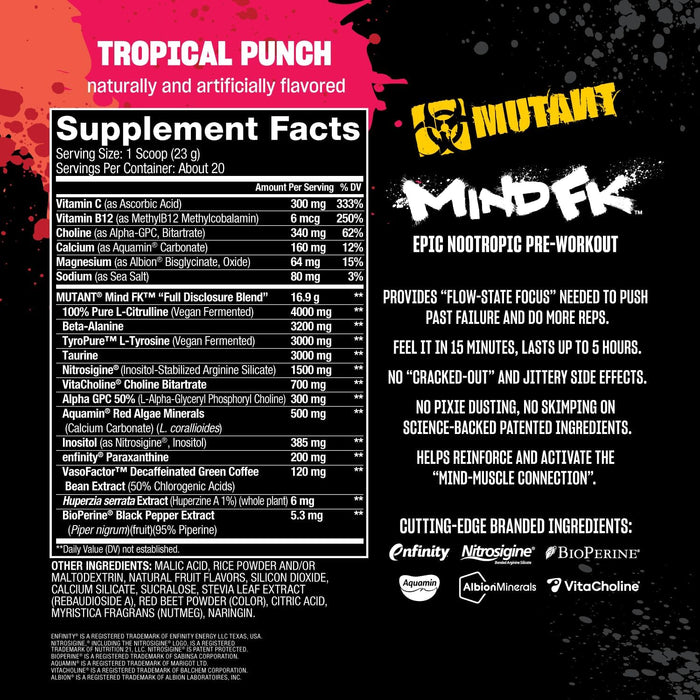 Supplement Facts Tropical Fruit – MUTANT MIND FK Ingredients – TigerFitness