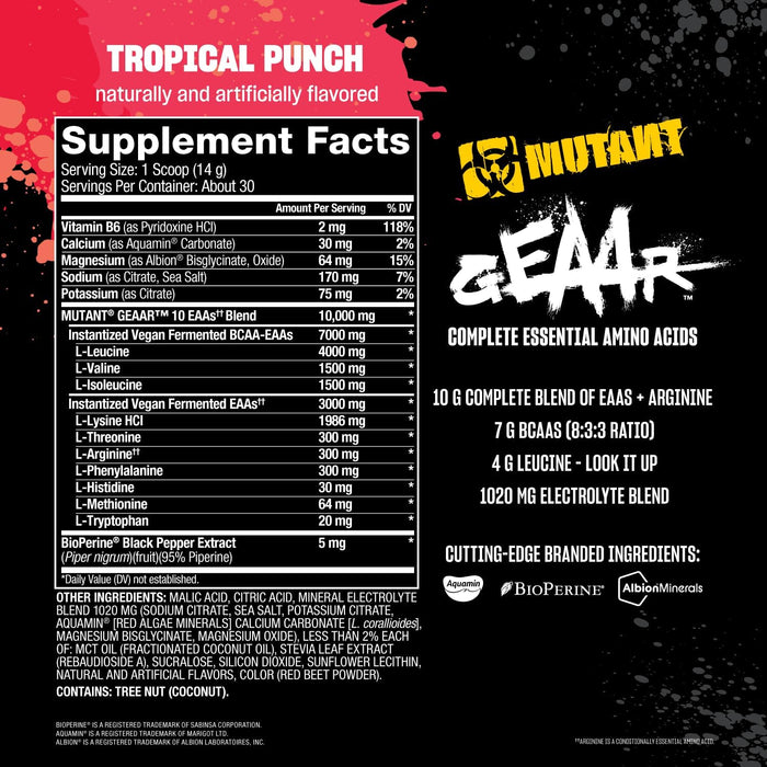 Supplement Facts Tropical Fruit Punch – MUTANT GEAAR Ingredients – TigerFitness