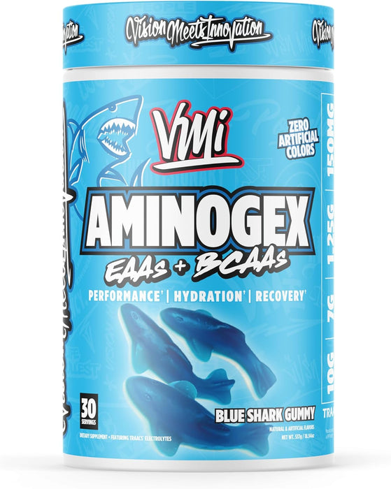 VMI Sports Aminogex Ultra amino acid hydration powder front 30 Servings, Blue Shark Gummy