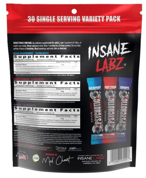 Insane Labz Psychotic Stickpack Variety Bag | Pre-Workout Sample Pack