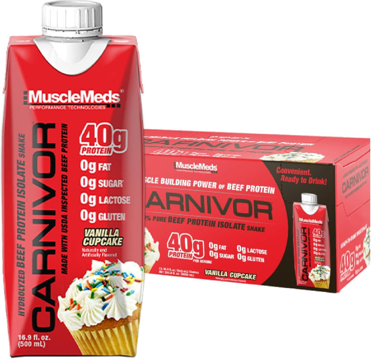 MuscleMeds Carnivor RTD Vanilla Cupcake 12 Pack – 100% Beef Protein Isolate Ready-To-Drink Formula | Tigerfitness.com