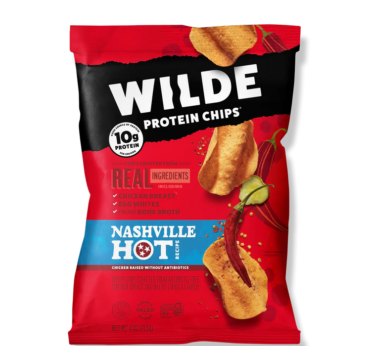 WILDE Protein Chips front bag showing 13g protein per serving Nashville Hot Flavor