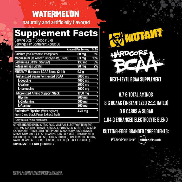 MUTANT Hardcore BCAA | Branched-Chain Amino Acids for Muscle Recovery, Hydration & Endurance