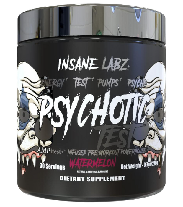Insane Labz Psychotic Test Watermelon Pre-Workout | High-Stim Energy, Focus & Testosterone Support Formula | Shop TigerFitness.com