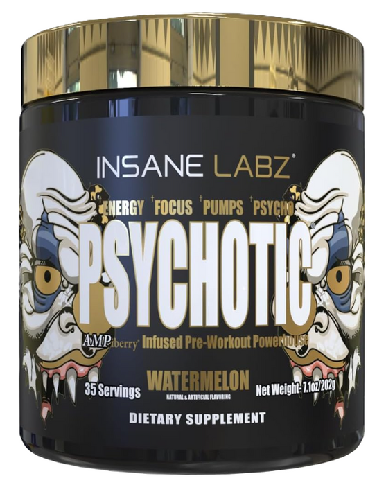 Insane Labz Psychotic Gold Watermelon Pre-Workout | High-Stim Energy, Focus & Pump Formula | 35 Servings | Shop TigerFitness.com